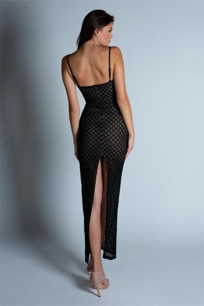 Solid Lace Sleeveless Split Maxi Dress