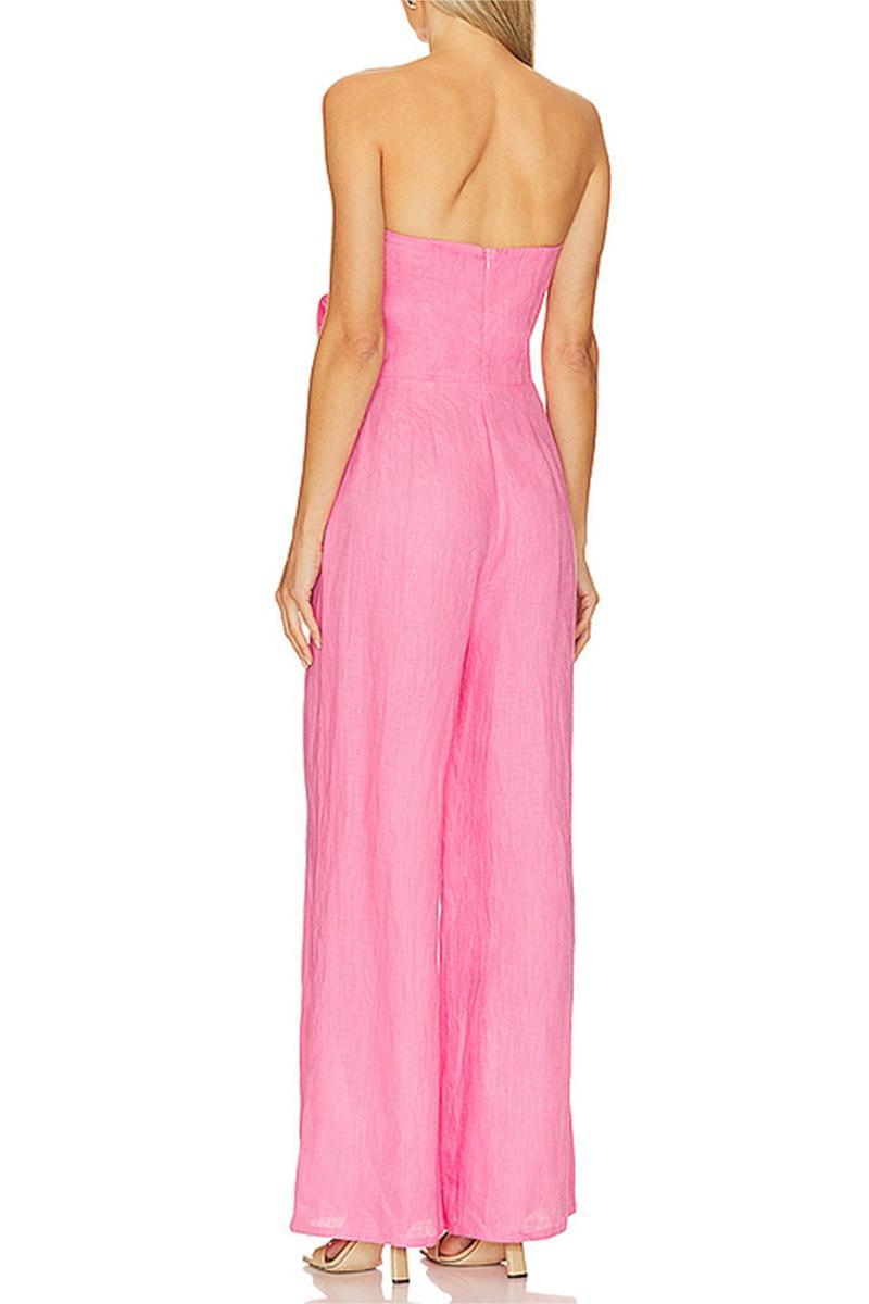 3D Flower Off-Shoulder Solid High Waist Jumpsuit