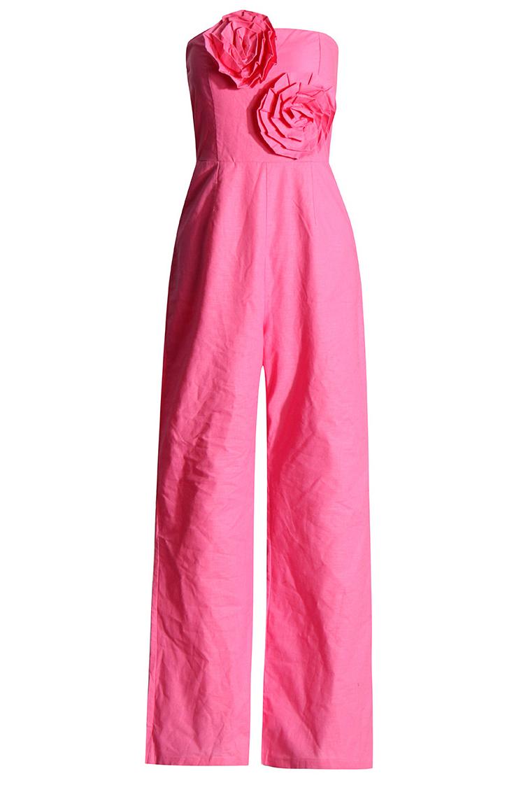 3D Flower Off-Shoulder Solid High Waist Jumpsuit