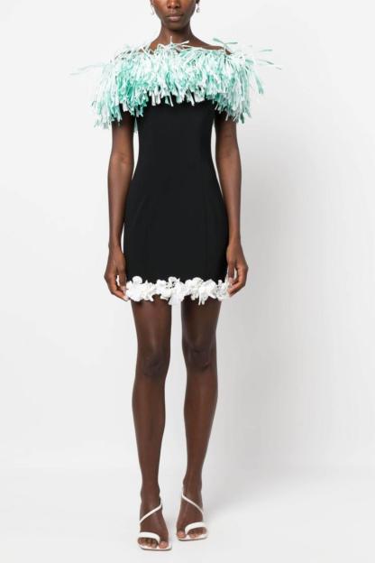 3D Flower Off-Shoulder Tassel Bandage Mini Dress