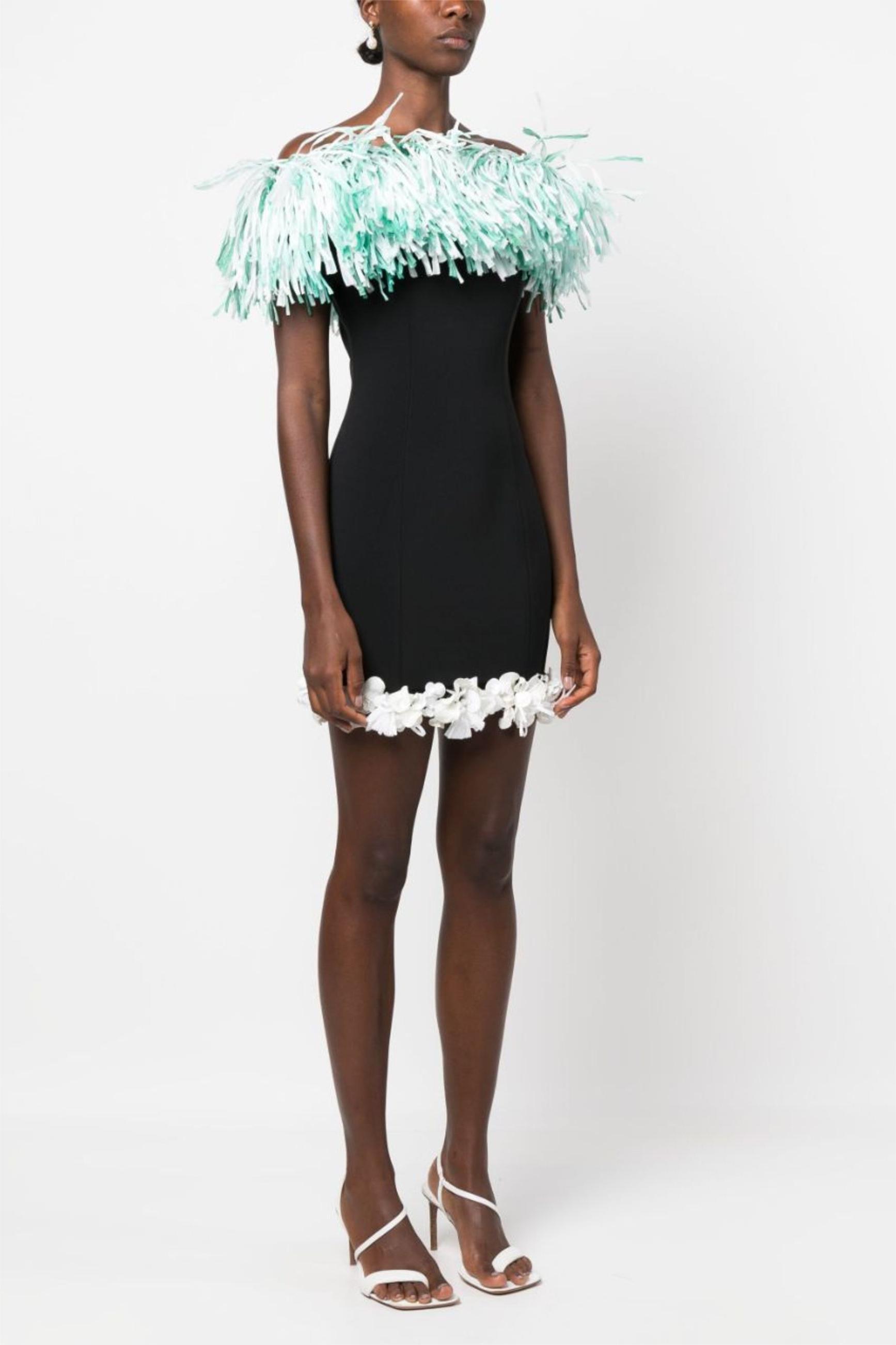 3D Flower Off-Shoulder Tassel Bandage Mini Dress