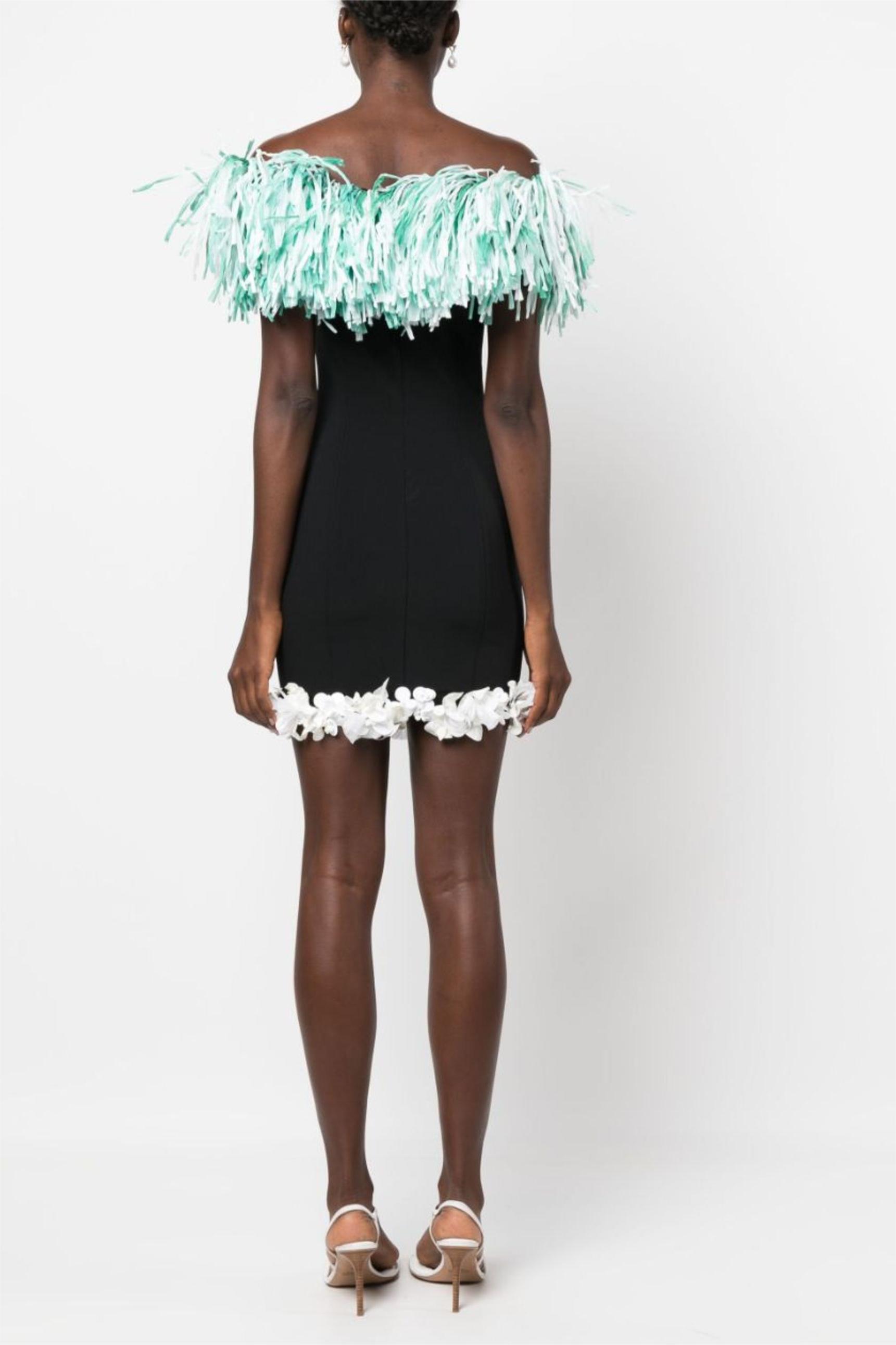 3D Flower Off-Shoulder Tassel Bandage Mini Dress