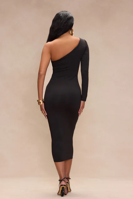 Solid Cut Out One Shoulder Midi Dress