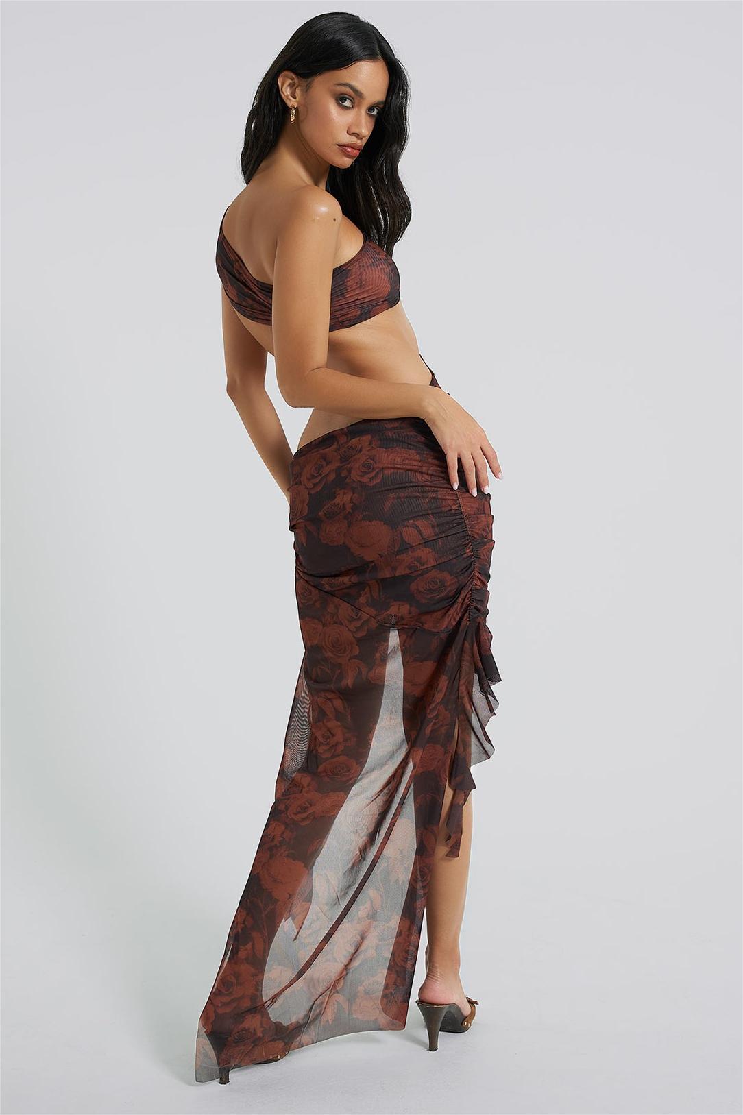 3D Flower Mesh Cut-Out Frill Midi Dress