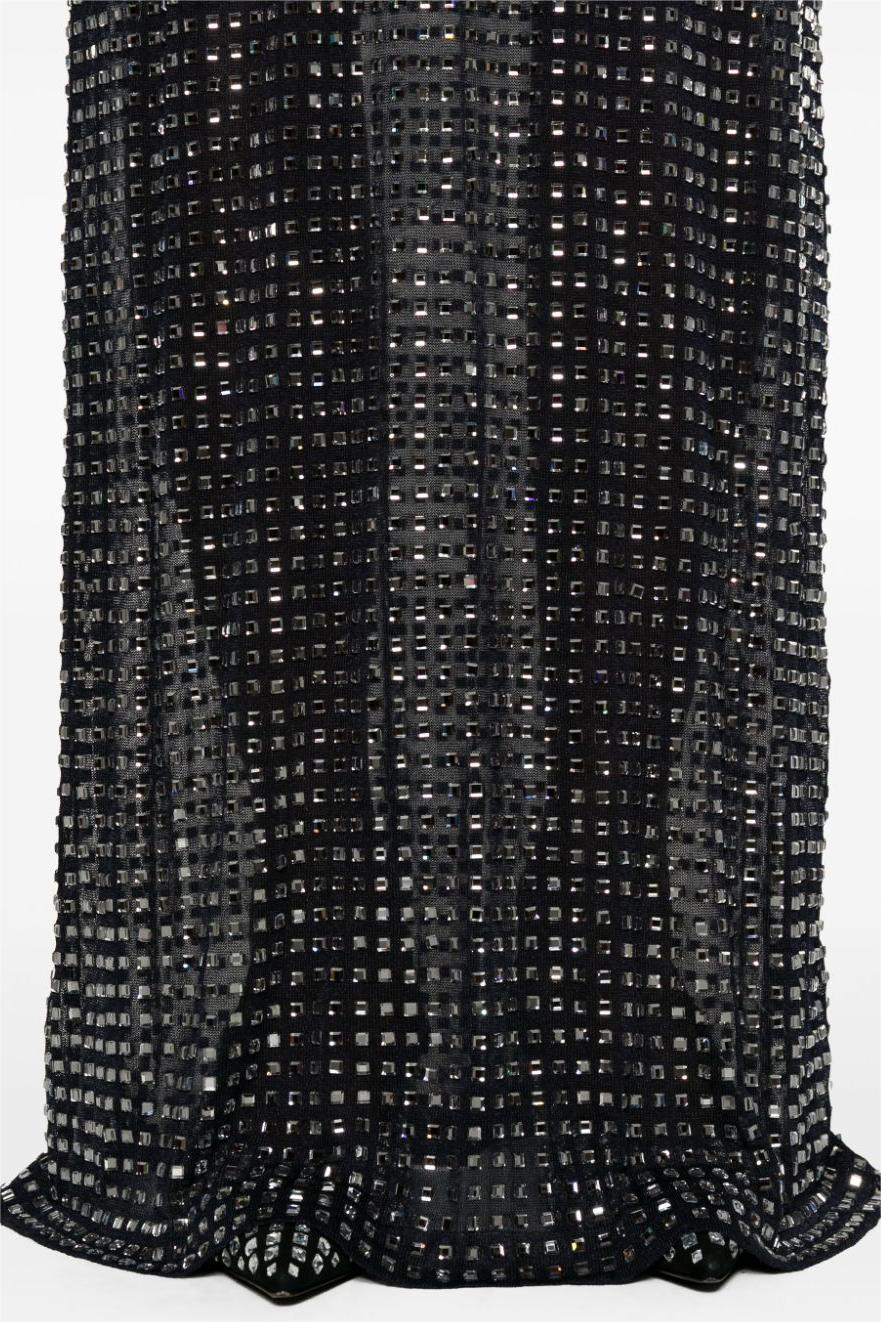 Rhinestone High Neck Sleeveless Midi Dress