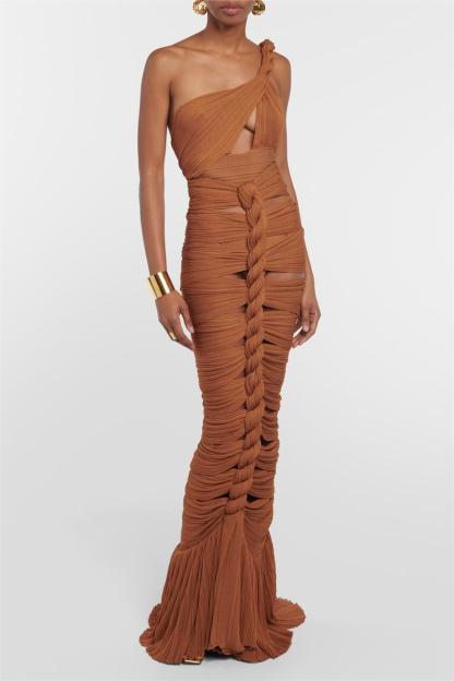 One-Shoulder Cut-Out Top & High Waist Maxi Skirt Set