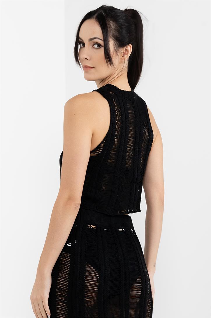 Solid Sleeveless Mini Top & Mid Waist Midi Skirt Set