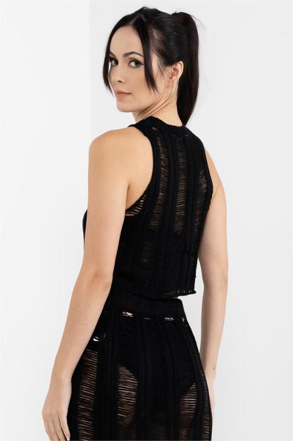 Solid Sleeveless Mini Top & Mid Waist Midi Skirt Set