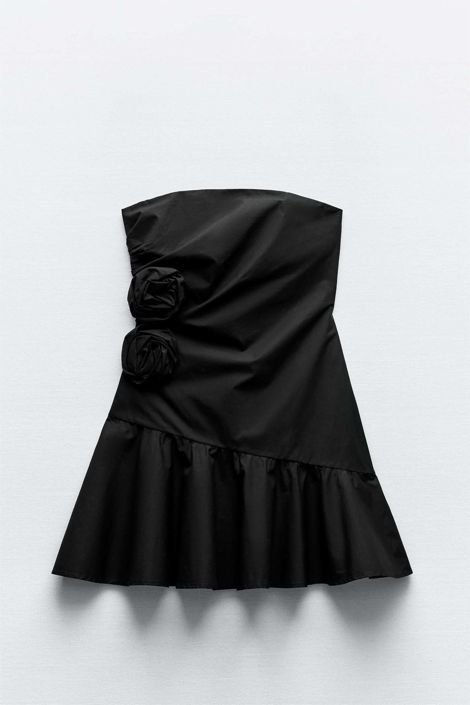 3D Flower Solid Strapless Mini Dress