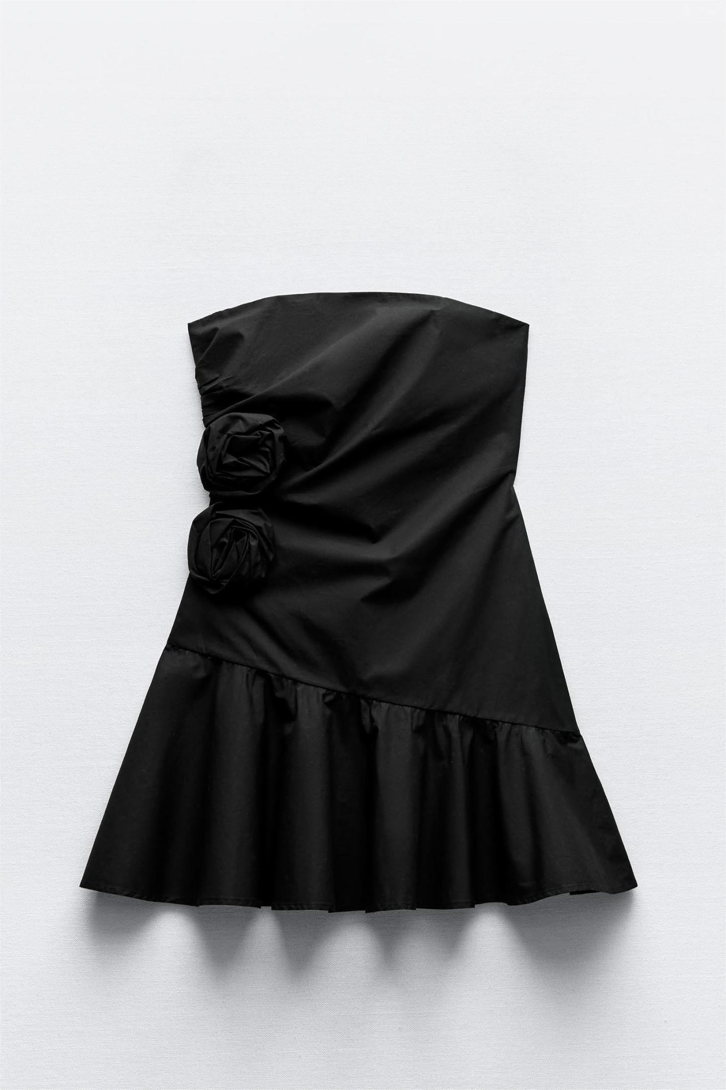 3D Flower Solid Strapless Mini Dress