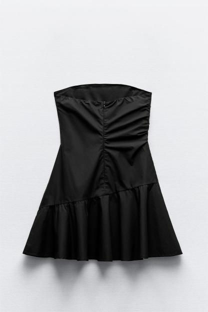 3D Flower Solid Strapless Mini Dress