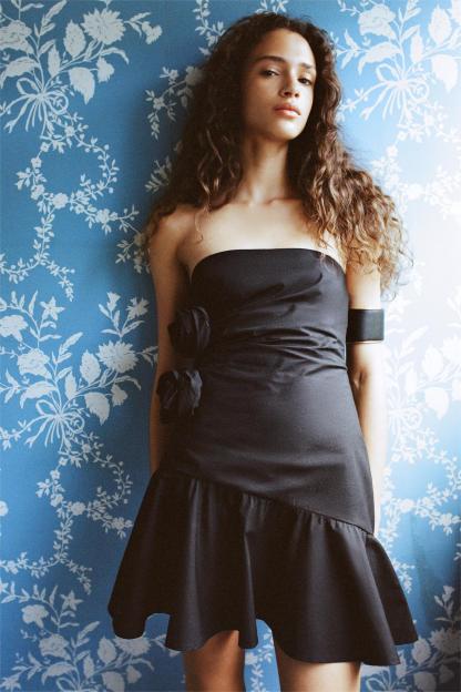 3D Flower Solid Strapless Mini Dress