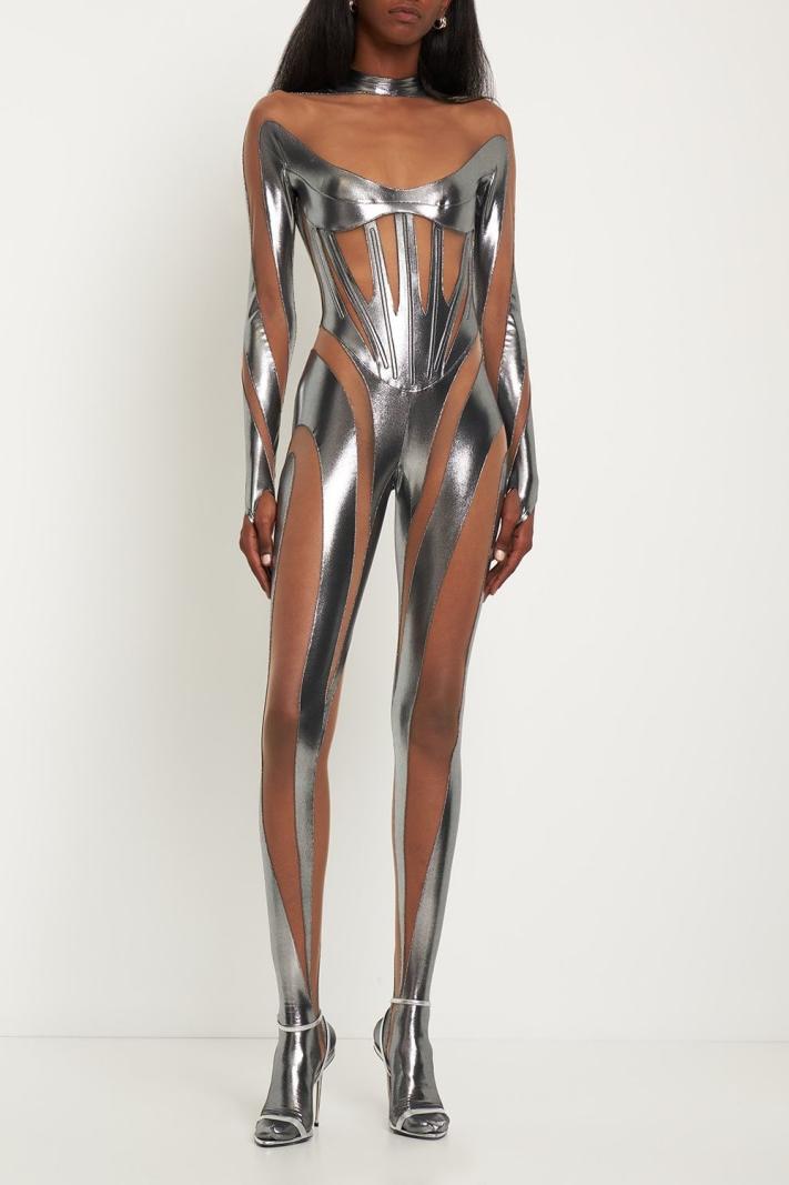 Metallic Splicing See-Through Jumpsuit