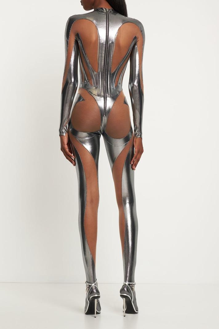 Metallic Splicing See-Through Jumpsuit