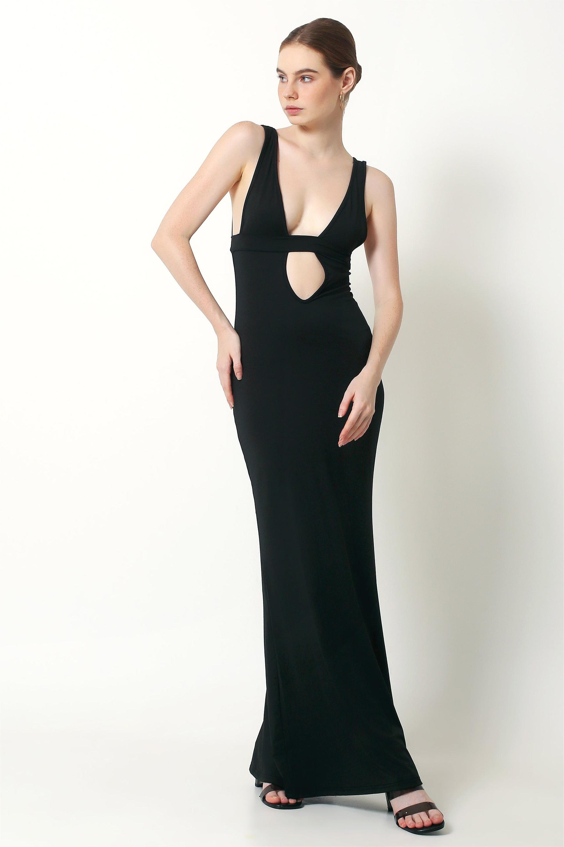 Solid Cut-Out Sleeveless Maxi Dress