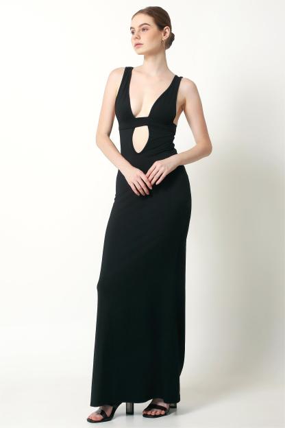 Solid Cut-Out Sleeveless Maxi Dress