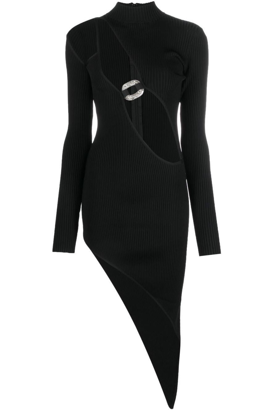 Knit Cut-Out Rhinestone Long Sleeve Midi Dress