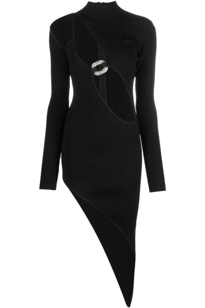 Knit Cut-Out Rhinestone Long Sleeve Midi Dress