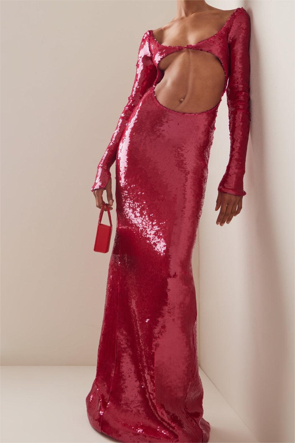 Sequin Long Sleeve Cut-Out Maxi Dress