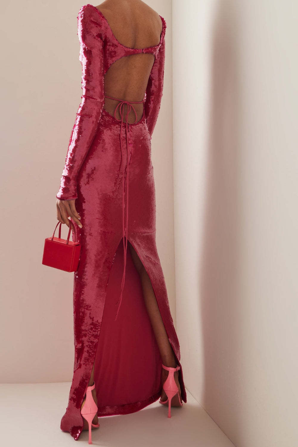 Sequin Long Sleeve Cut-Out Maxi Dress