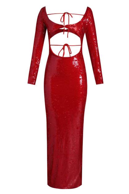 Sequin Long Sleeve Cut-Out Maxi Dress