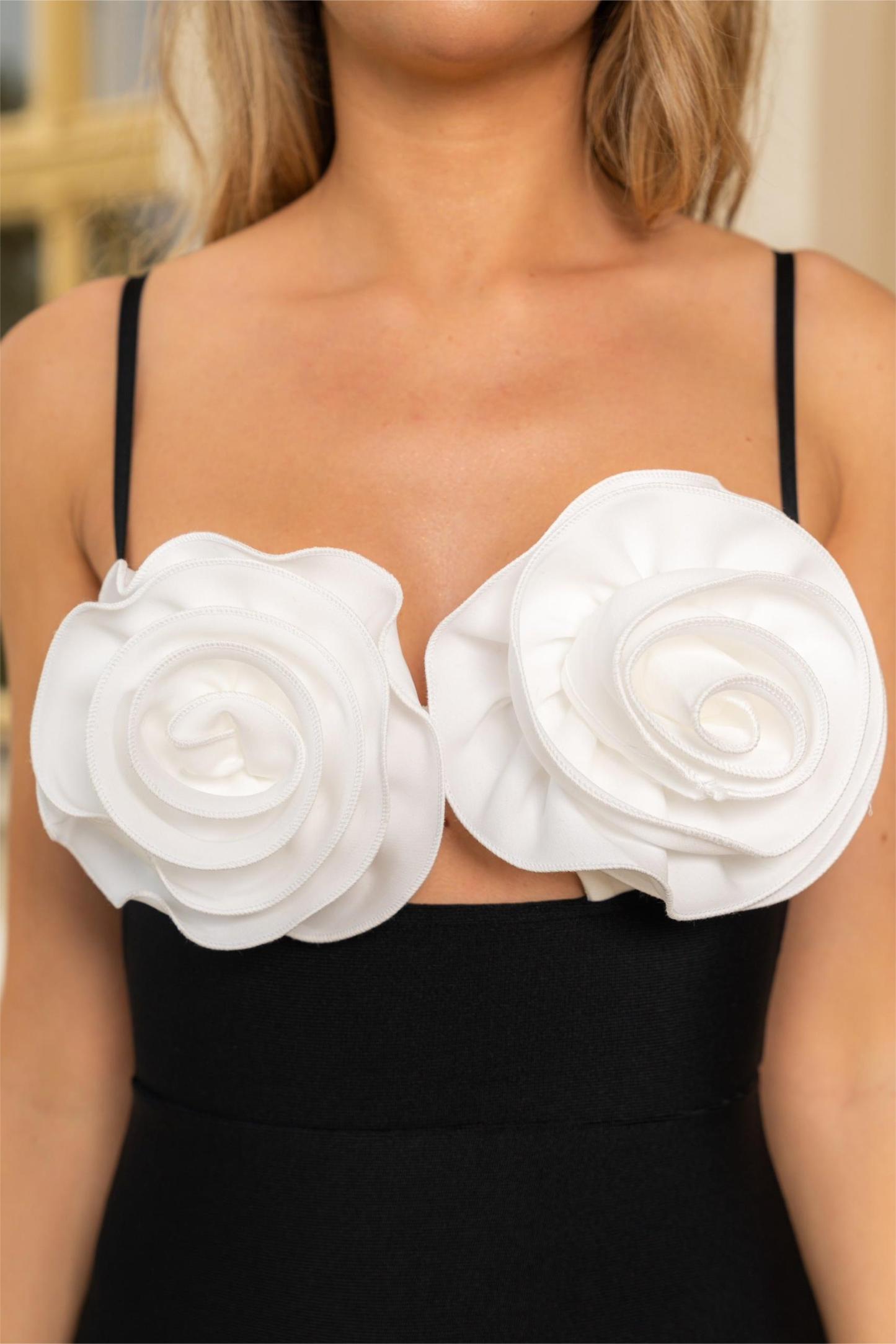 3D Flower Bandage Cut-Out Midi Dress