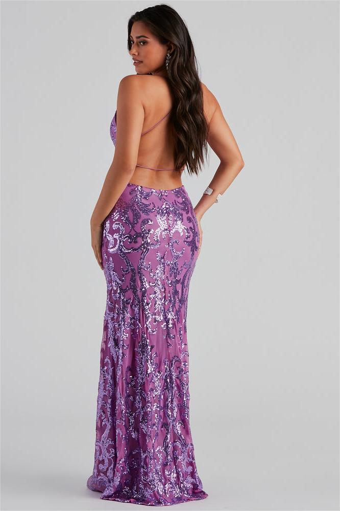 Sequin Backless Lace Up Maxi Dress