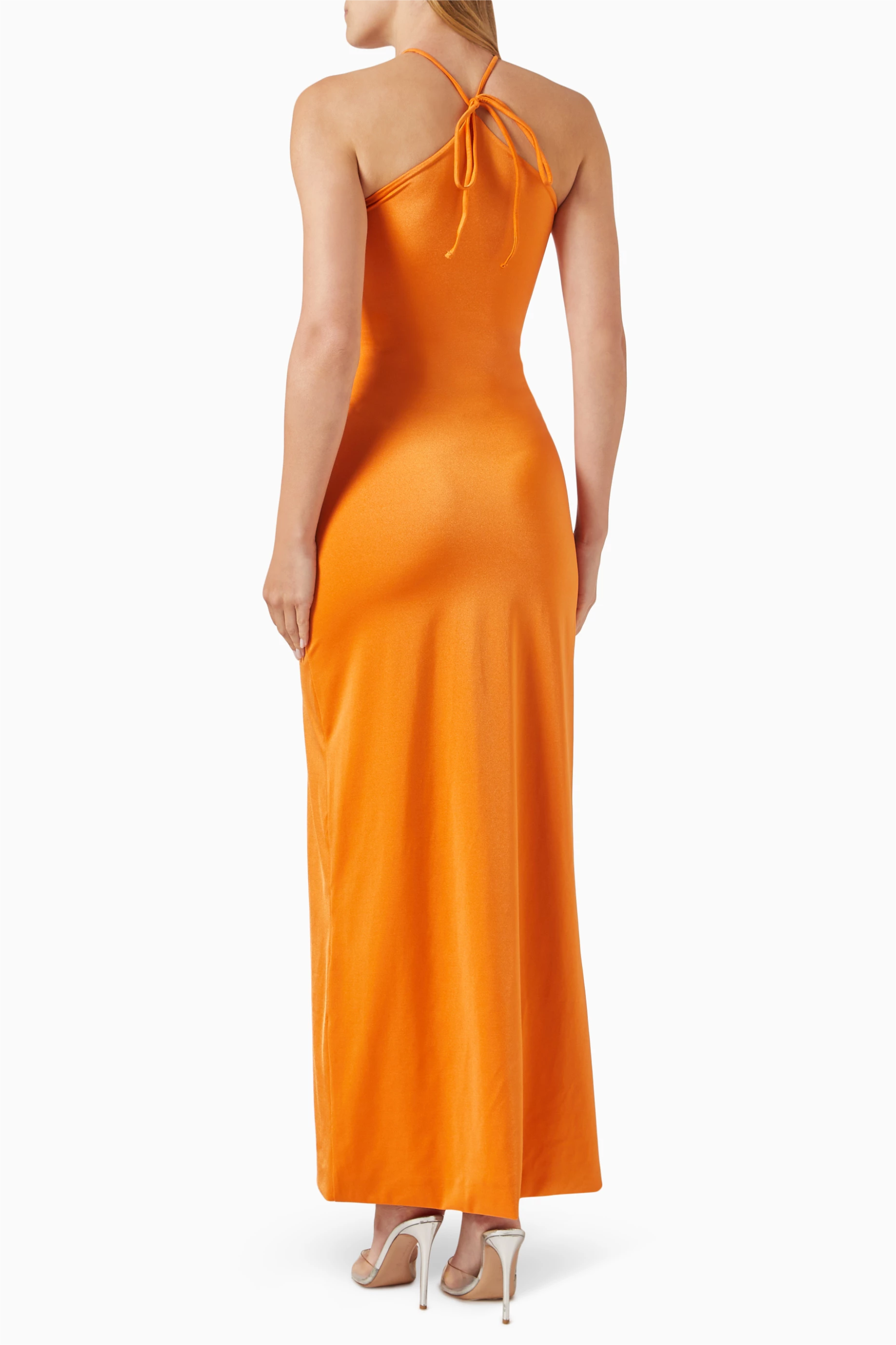 3D Flower Satin Cut-Out Midi Dress