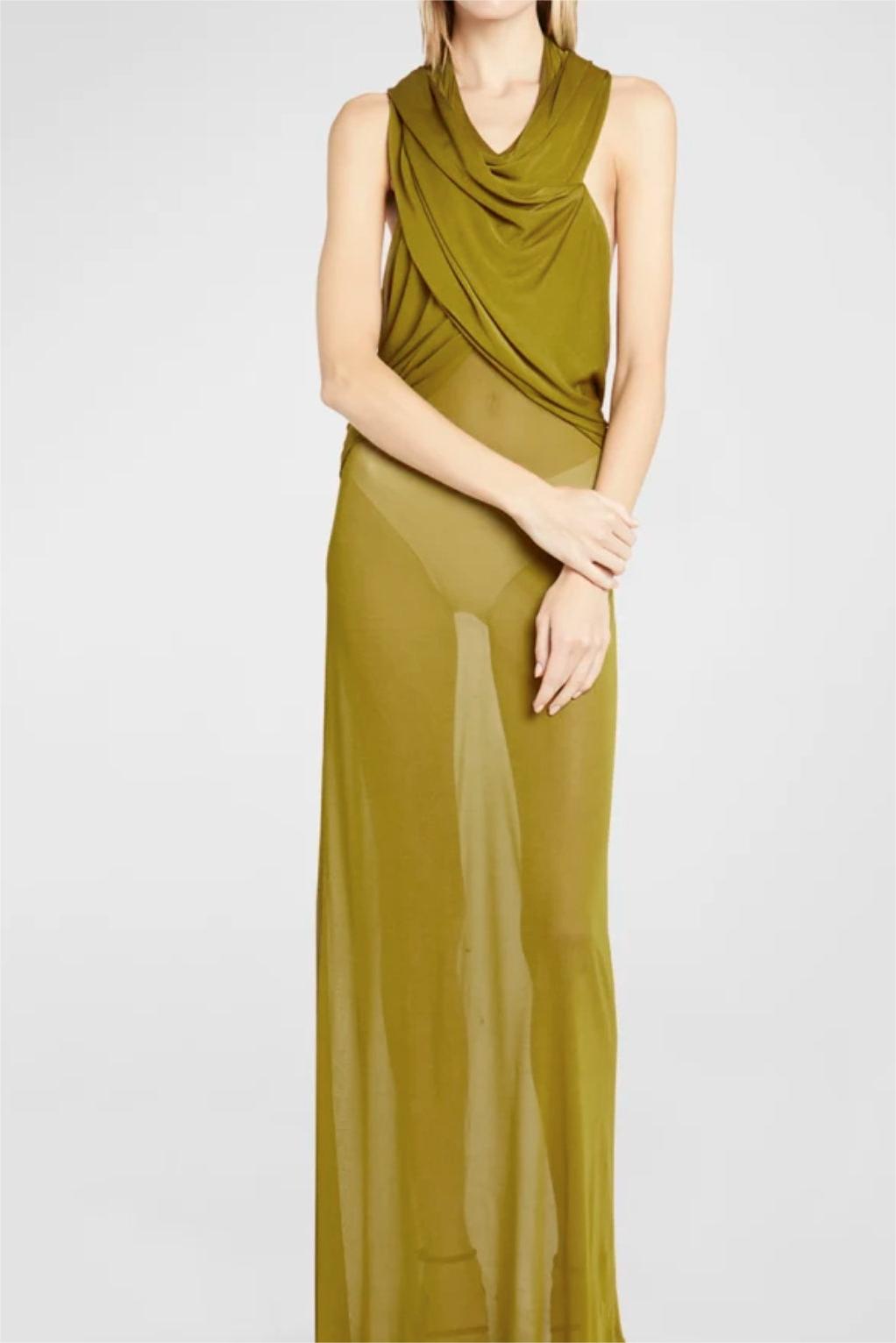 Solid Mesh Sleeveless With Draped Hood Maxi Dress