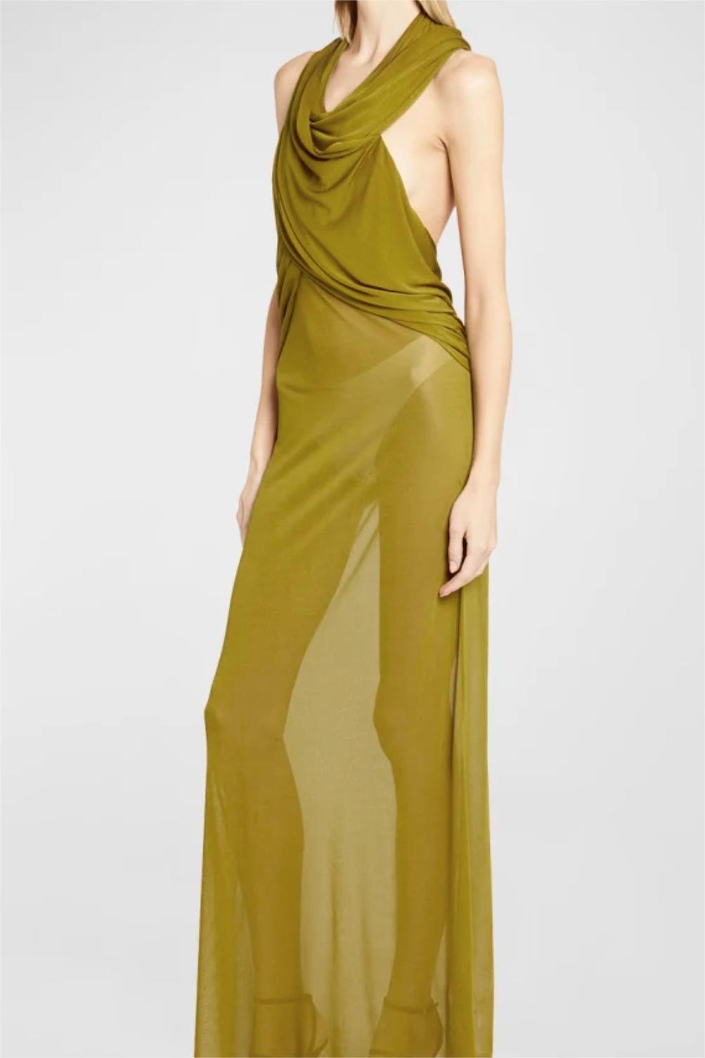 Solid Mesh Sleeveless With Draped Hood Maxi Dress
