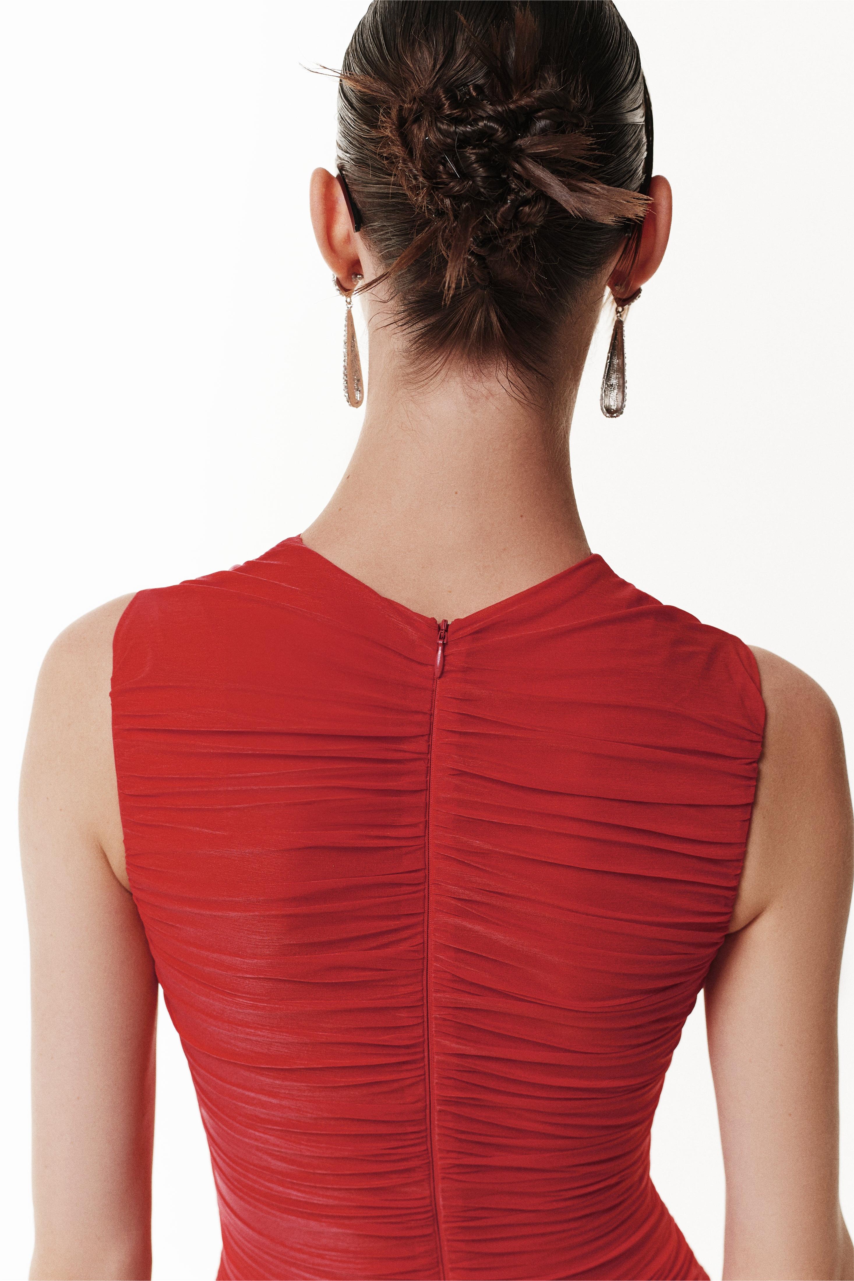 3D Flower Mesh Ruched Cut-Out Mini Dress