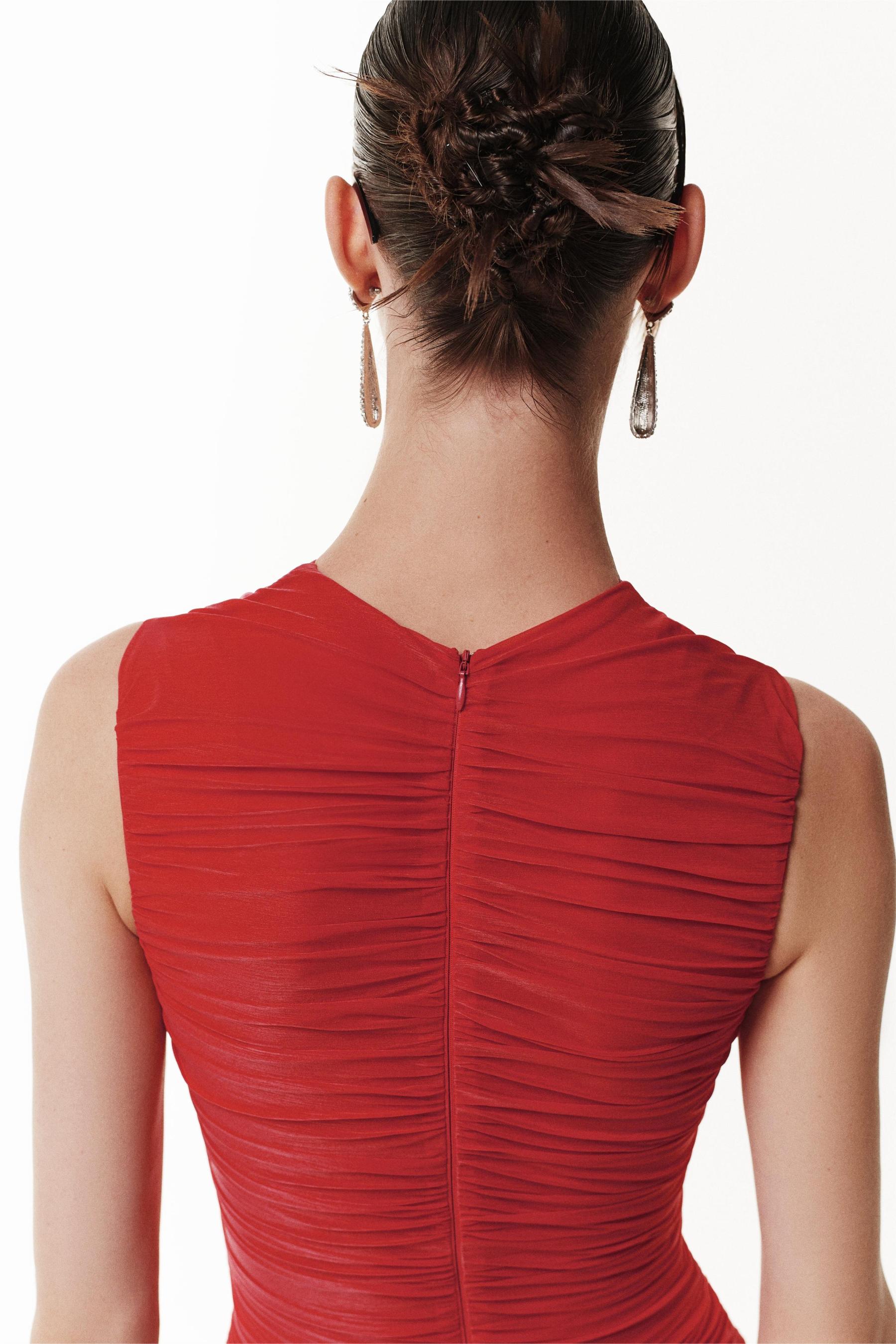 3D Flower Mesh Ruched Cut-Out Mini Dress