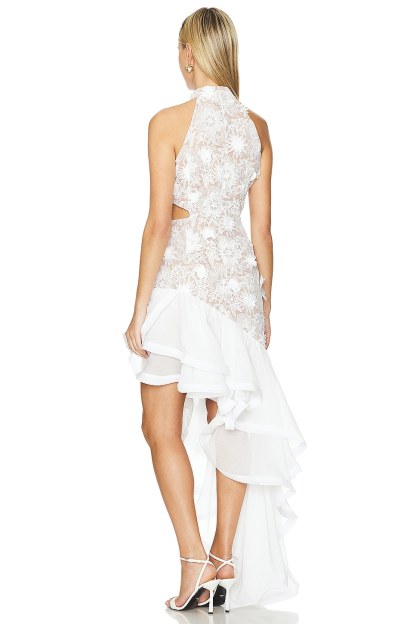 3D Flower Embroidered Cut Out Ruffle Midi Dress