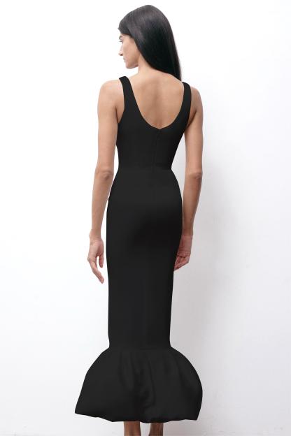 3D Flower Bandage Faux Pearl Rivet Midi Dress