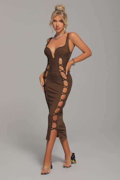 Kint Sweetheart Neck Cut Out Midi Dress