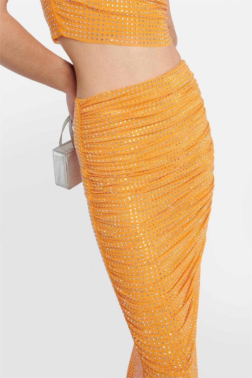 Rhinestone Swing Collar Camis & Hight Waist Ruched Midi Skirt Set