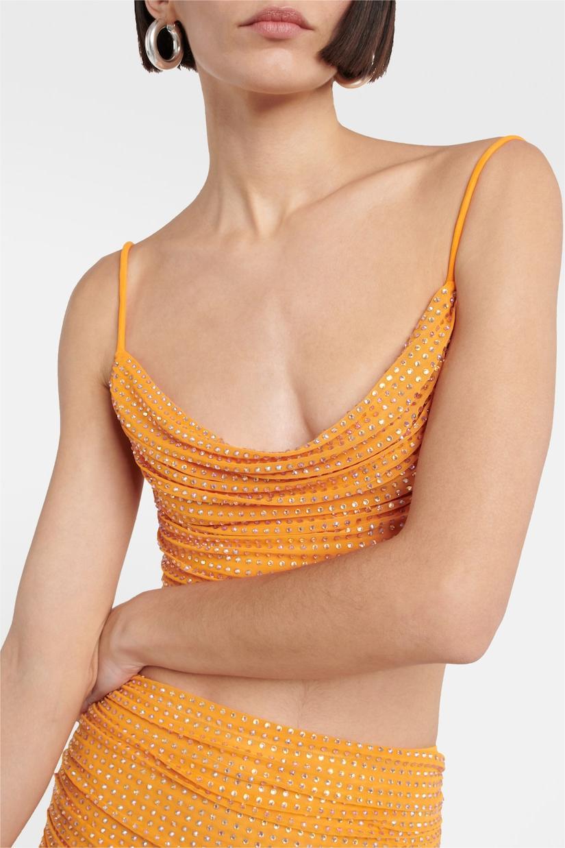 Rhinestone Swing Collar Camis & Hight Waist Ruched Midi Skirt Set