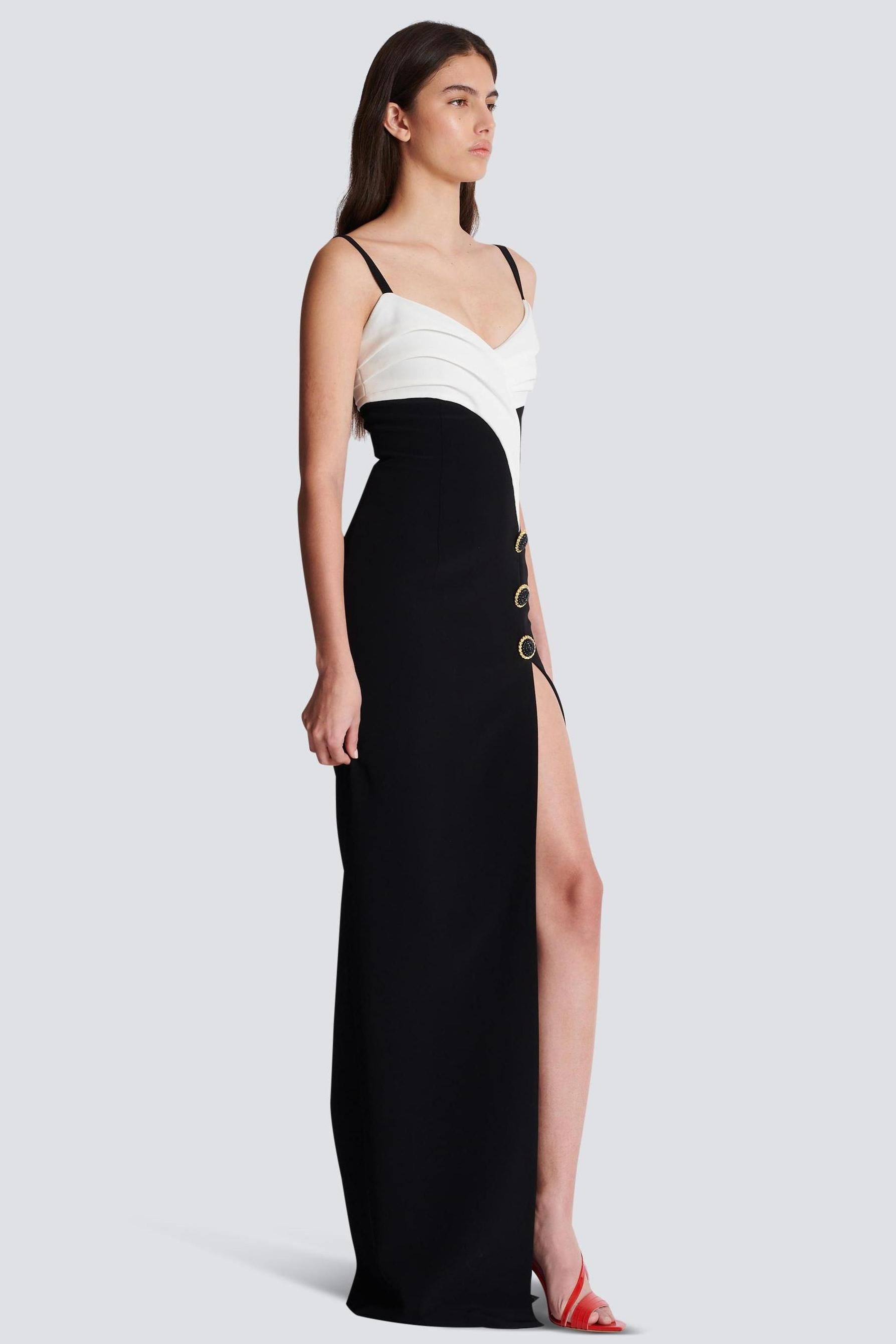 Contrast Color Button High Slit Maxi Dress