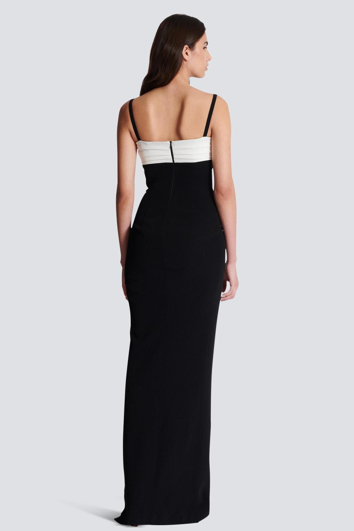 Contrast Color Button High Slit Maxi Dress