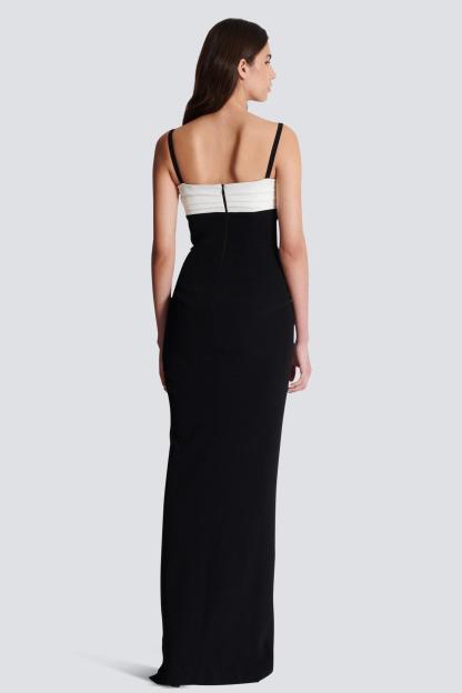 Contrast Color Button High Slit Maxi Dress