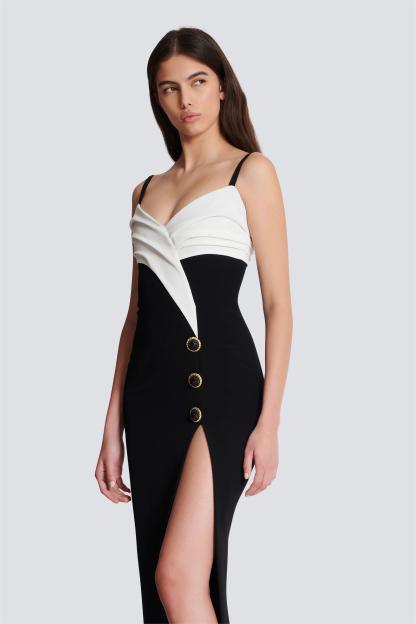 Contrast Color Button High Slit Maxi Dress