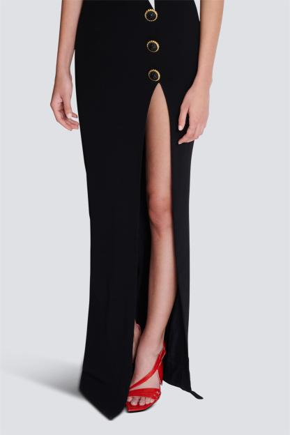 Contrast Color Button High Slit Maxi Dress