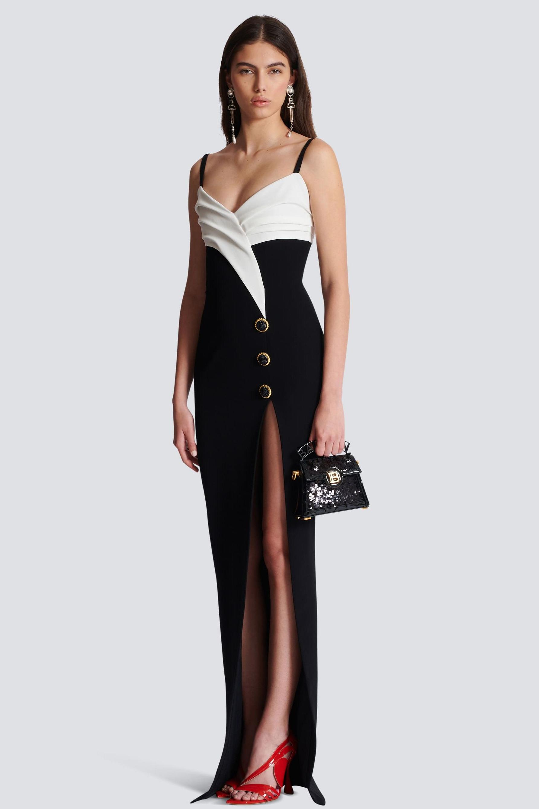 Contrast Color Button High Slit Maxi Dress