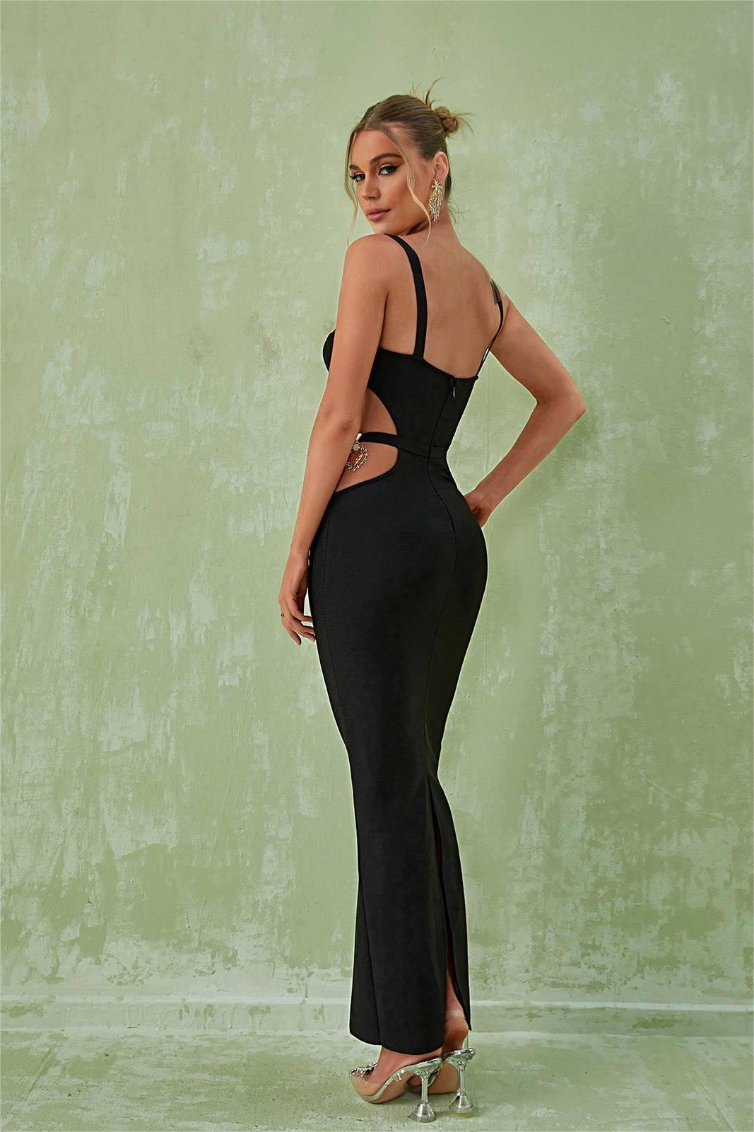 Metallic Embellished Cut-Out Maxi Dress