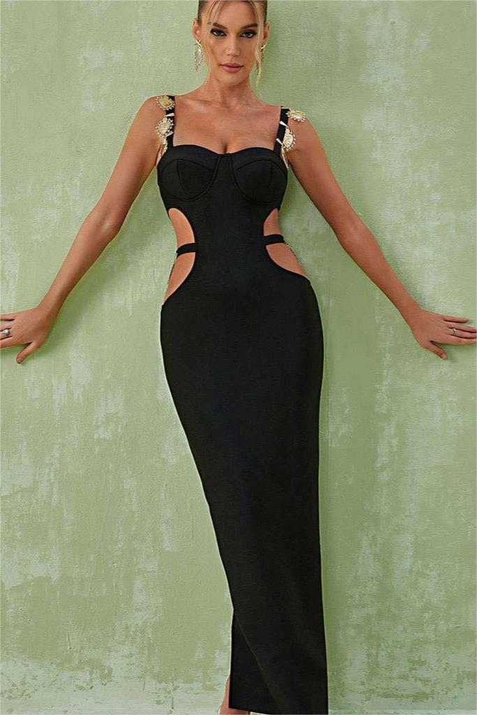 Metallic Embellished Cut-Out Maxi Dress