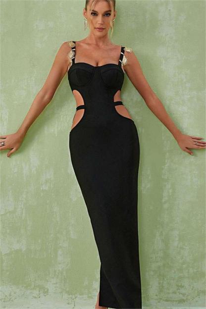 Metallic Embellished Cut-Out Maxi Dress