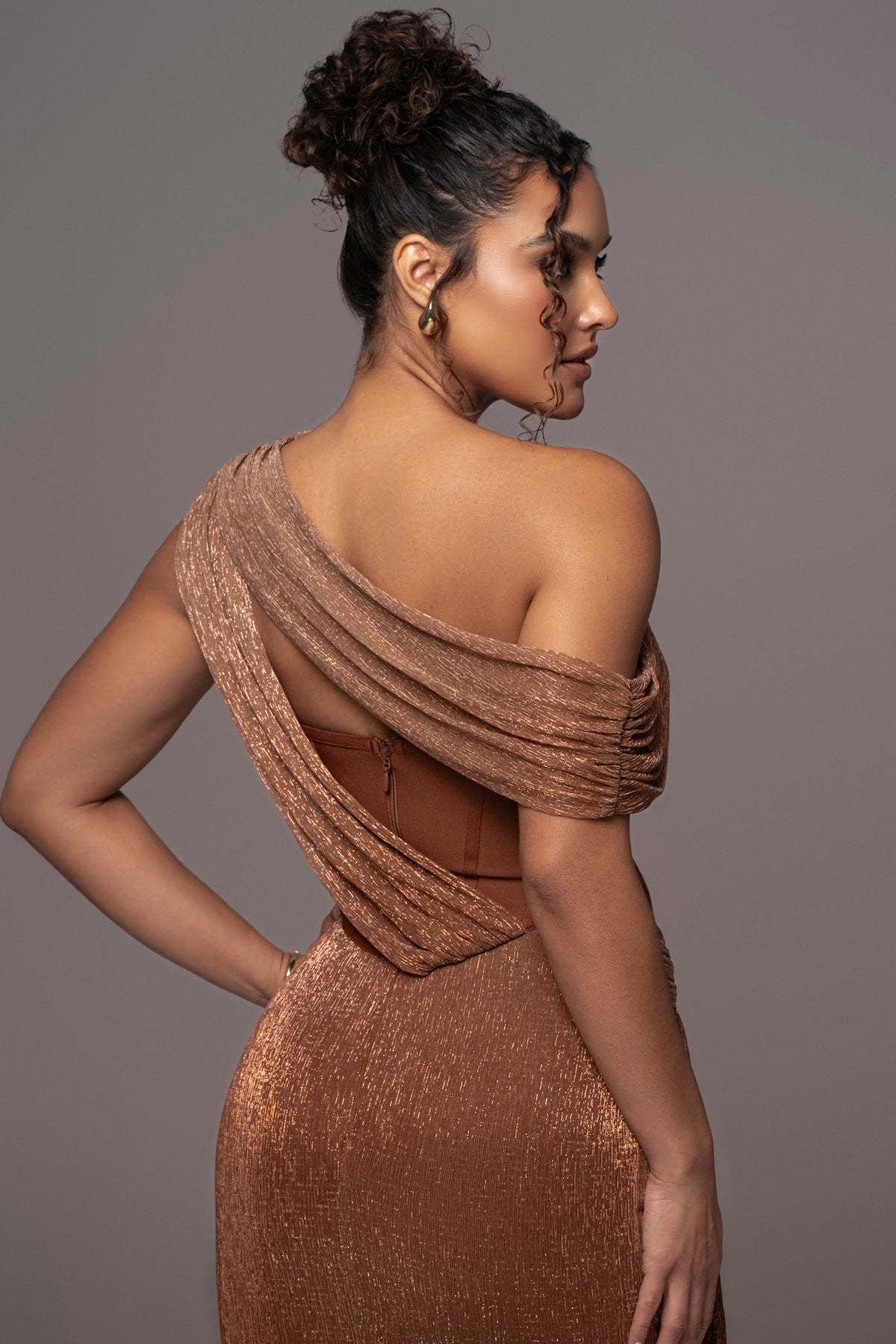 Bandage Solid One Shoulder  Midi Dress