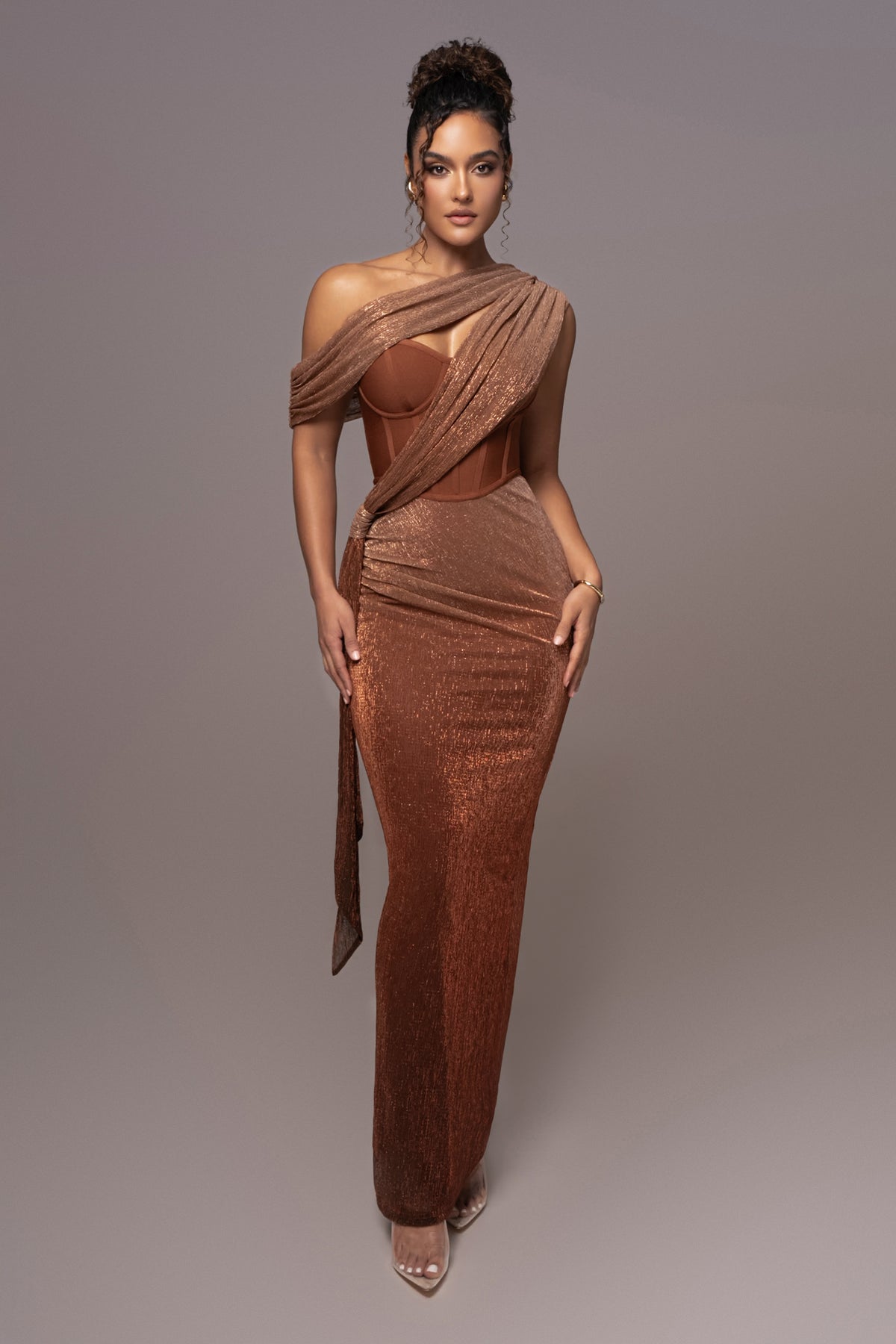 Bandage Solid One Shoulder  Midi Dress