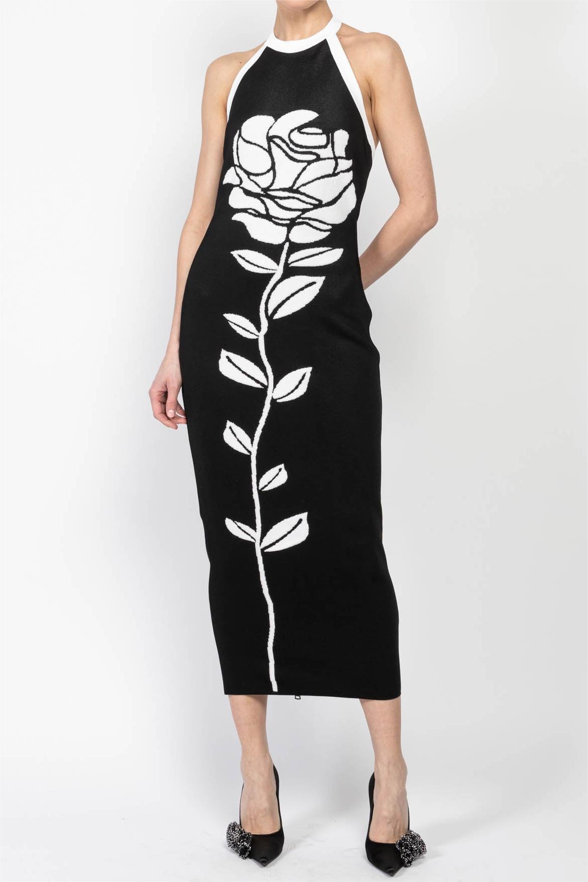 Floral Contrast Color Sleeveless Midi Dress