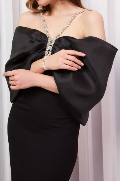 Off Shoulder Rhinestone Midi Dress